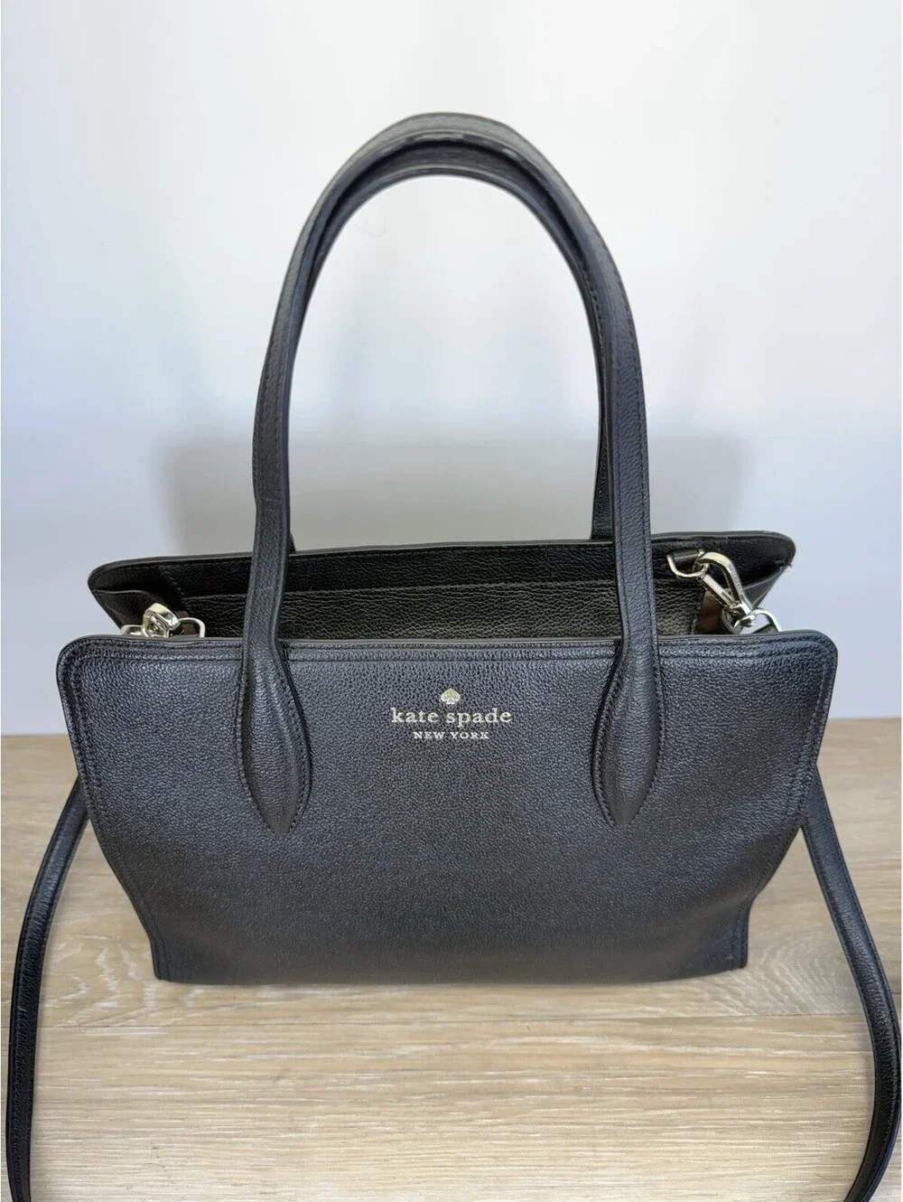 Kate Spade New York Women Medium Black Pebbled Leather Rowe Top Zip Satchel Bag